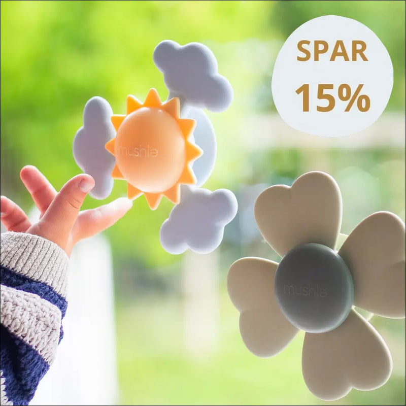 Mushie Suction Spinner – sanselegetøj med sugekop til baby